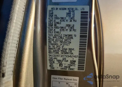 2002 Nissan Xterra Xe z USA, uszkodzony, nr VIN 5N1DD28T32C594242